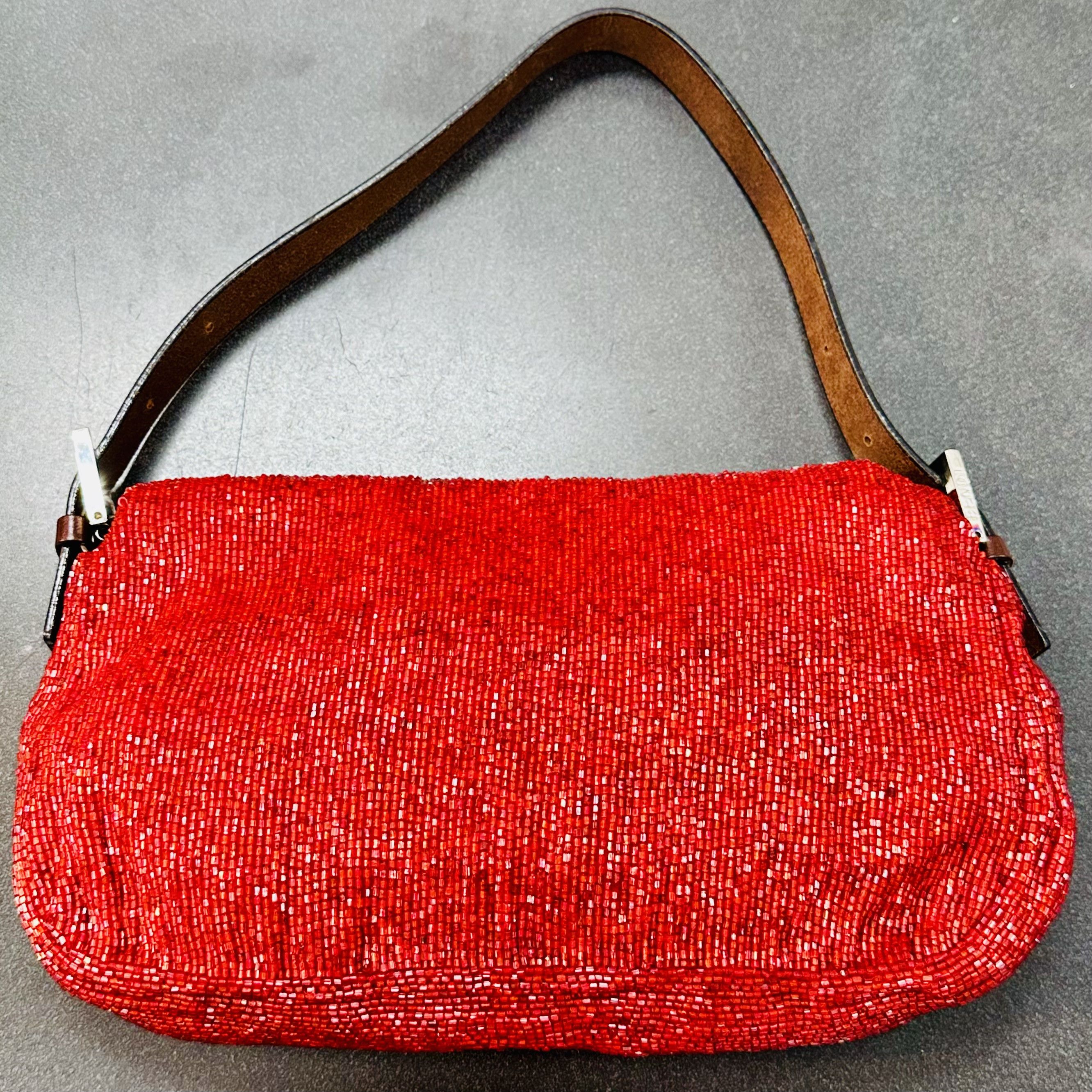 Fendi Fendi Rare Limited Edition Red Beaded Brown Leather Baguette Size ONE SIZE - 8 Thumbnail