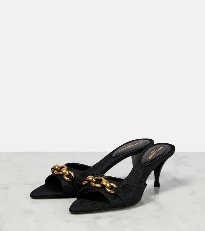 Saint Laurent Paris o1la1rc1a0925 Le Maillon Mules Jacquard Heels in Black Size US 5.5 / IT 35.5 - 7 Thumbnail