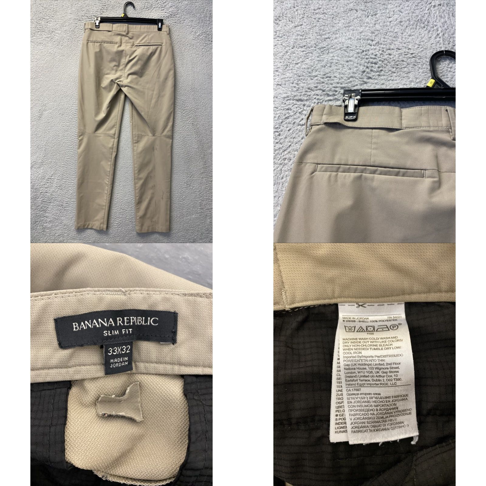Banana Republic BANANA REPUBLIC HICKING - PANTS - Men - Slim Fit 33x32 - Tan - Golf/Khaki Solid Flat Front Zip Pockets - 131-24 Size US 33 - 8 Thumbnail