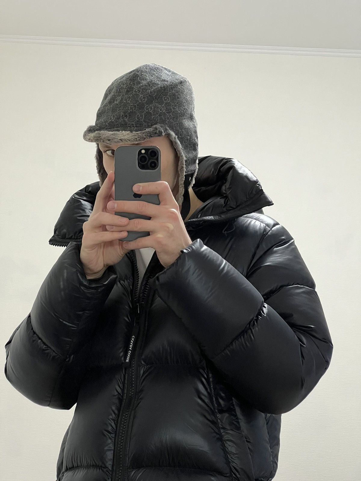 image of Gucci Monogram Fur Hat in Grey, Men's