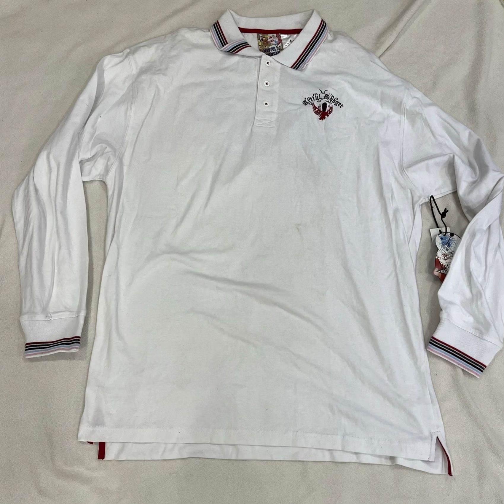 Vintage Artful Dodger Mens T-Shirt Polo Shirt White Embroidered Geometric Long Sleeve 2XL Cotton Mens Shirts Corporate? Size US XXL / EU 58 / 5 - 2 Thumbnail