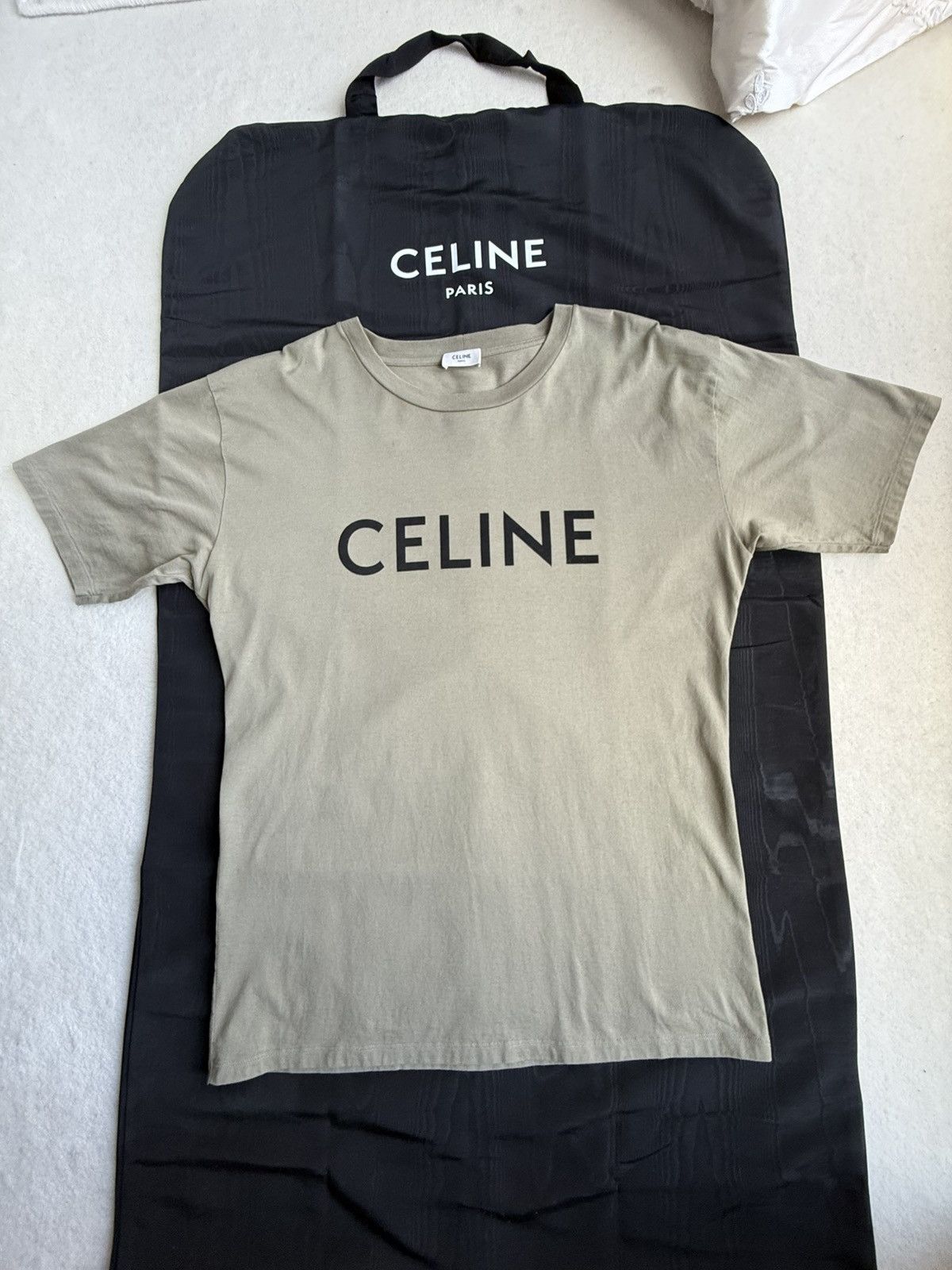 Celine Celine logo t shirt Hedi Slimane khaki green L grail Size US L / EU 52-54 / 3 - 14 Thumbnail