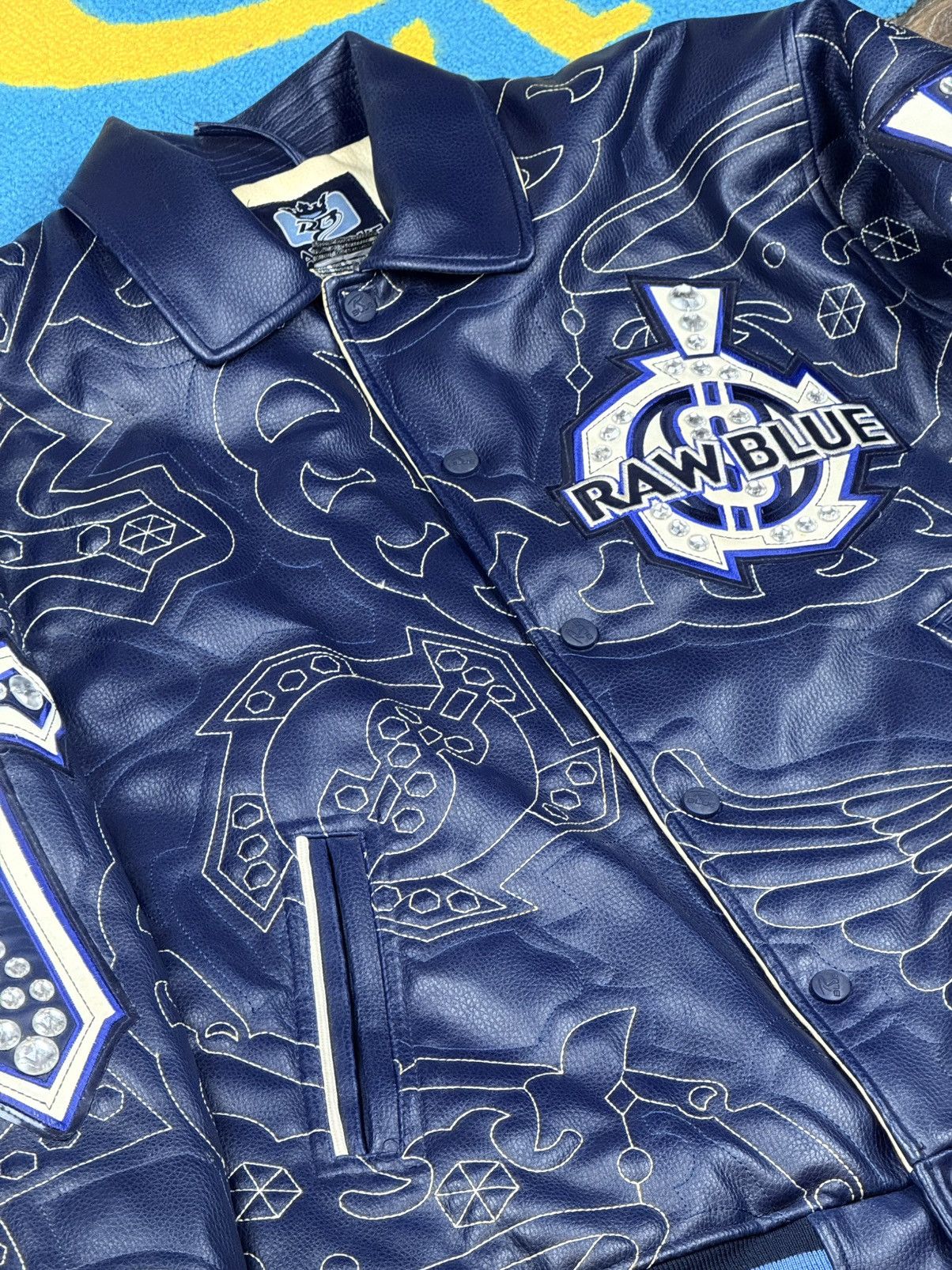 JNCO Raw Blue Ice Man Leather Varsity Jacket Size L Size US L / EU 52-54 / 3 - 6 Thumbnail