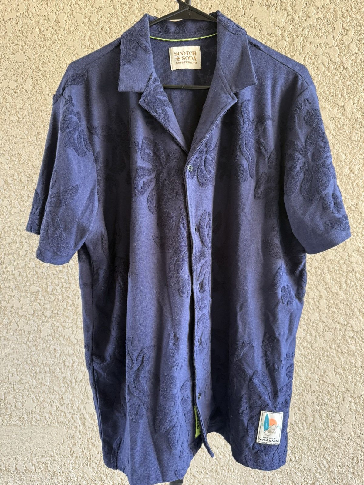 Scotch & Soda Terry Jacquard Short Sleeve Shirt - Navy blue