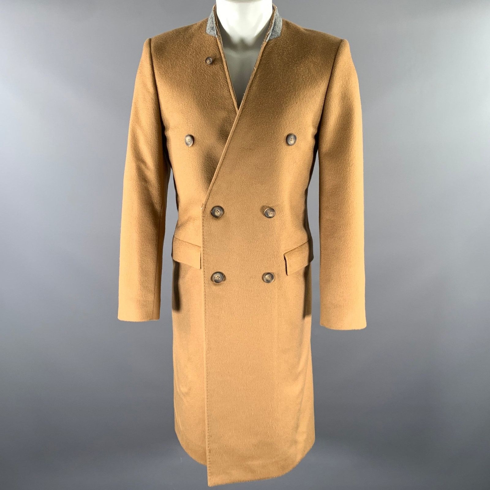 H&M H & M Size 38 Camel Grey Wool Inverted Lapel Overcoat Size US XXS / EU 40 - 1 Thumbnail