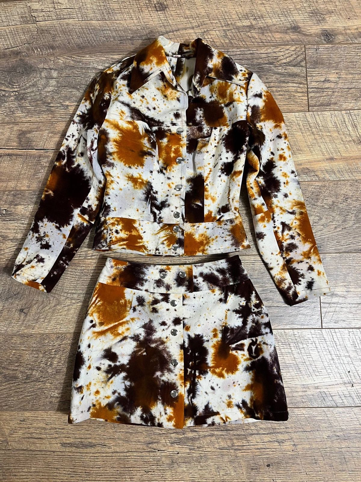 Japanese Brand Vintage Cow Print Acid Wash Denim Mini Skirt & Jacket Set S Size XS / US 0-2 / IT 36-38 - 10 Thumbnail