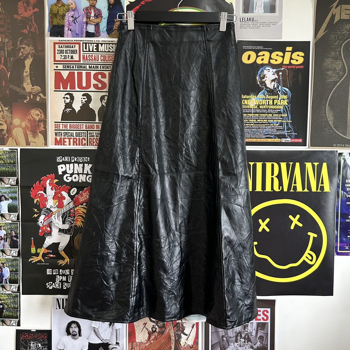 image of Gu Japanese Synthetic Leather Skirt in Black, Women's (Size 24)