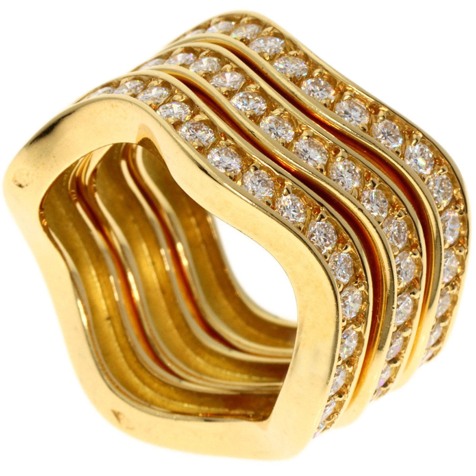 image of Cartier Neptune Diamond 3 Row 48 Ring, 18K Yellow Gold, Women's, Cartier