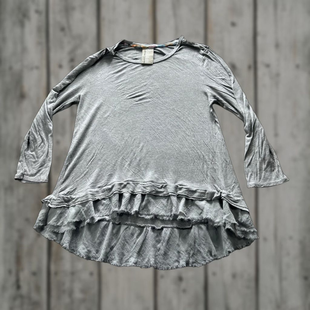 Vintage Dolan Left Coast Shirt Womens Large Gray Tunic 3/4 Sleeve Ruffle High Low Heather Gray Size L / US 10 / IT 46 - 1 Thumbnail