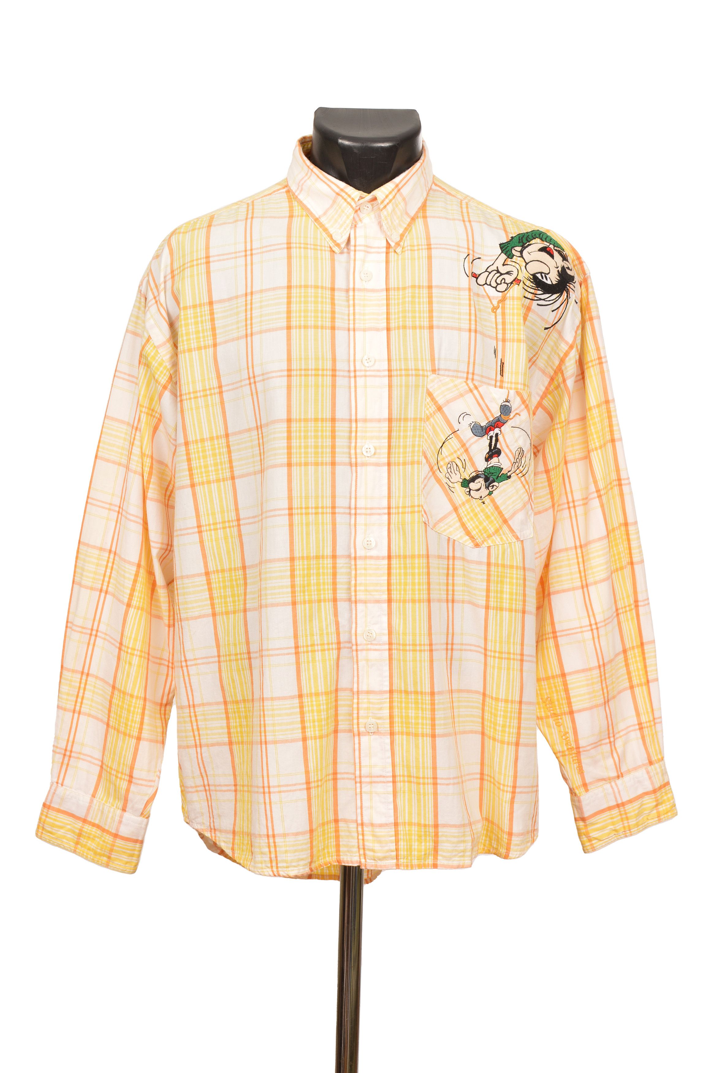 Vintage Gaston Lagaffe Vintage 1997 Yellow Check Humor Button Shirt Size US M / EU 48-50 / 2 - 1 Thumbnail