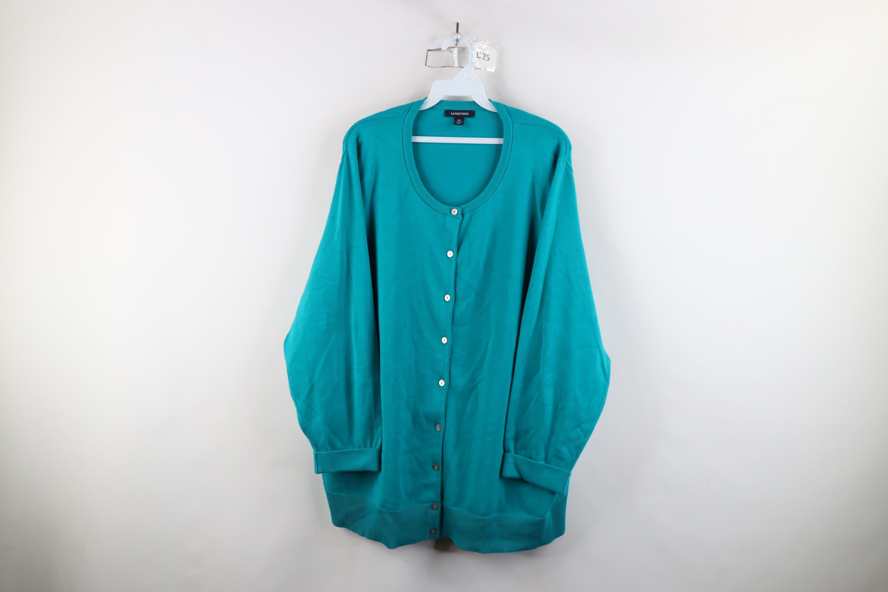 Lands' End × Vintage Vintage Lands End Supima Cotton Knit Cardigan Sweater Teal Size 3XL / US 20-22 - 1 Thumbnail