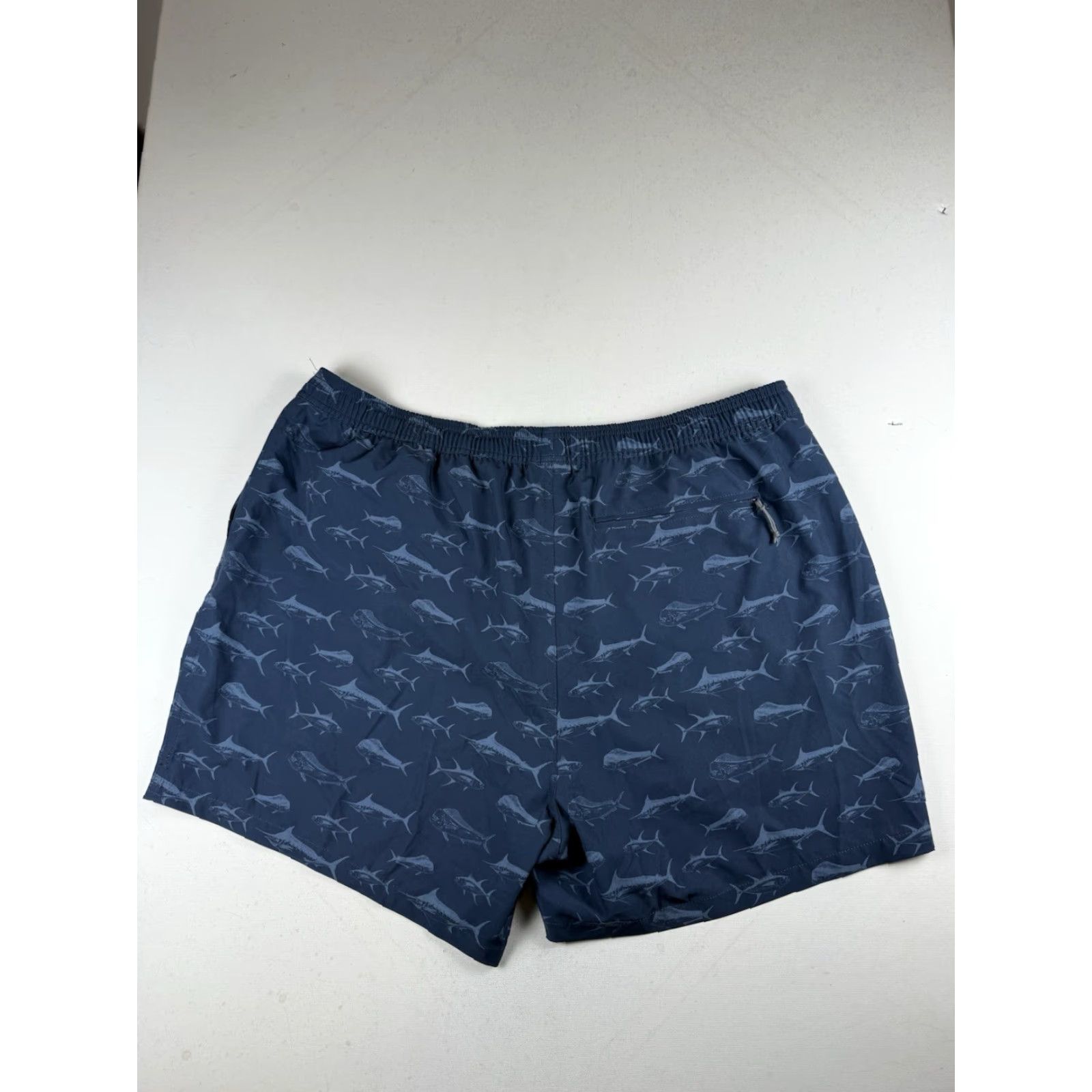 Swims AFTCO Swim Shorts Men’s 2XL Navy 5.5” Inseam Fisherman Shark Animal Print Beach Surfing Pockets Drawstring Lined Polyester Bottom Men Size US 39 - 7 Thumbnail