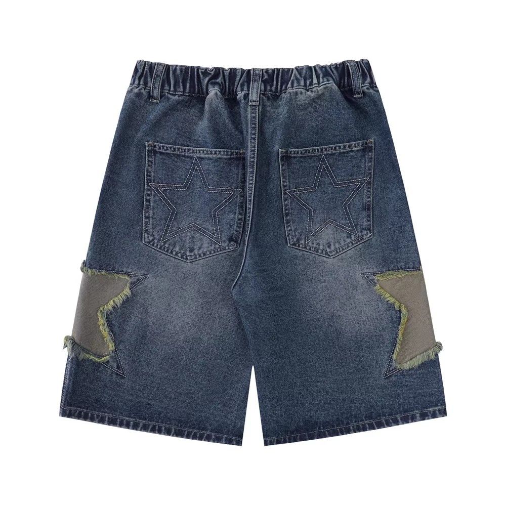 Japanese Brand × Vintage Men's loose straight denim shorts with star embroidery Size US 32 / EU 48 - 2 Thumbnail