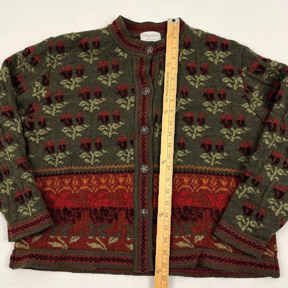 Vintage Cherry Lewis Cardigan Sweater Womens Large Wool Blend Floral Artsy Boho England Size L / US 10 / IT 46 - 3 Thumbnail