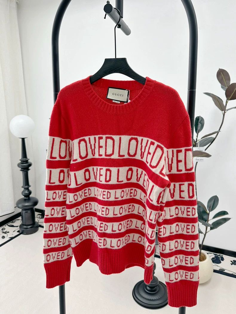 Gucci Gucci Red "LOVED" Knit Long-Sleeve Sweater Size US M / EU 48-50 / 2 - 1 Thumbnail