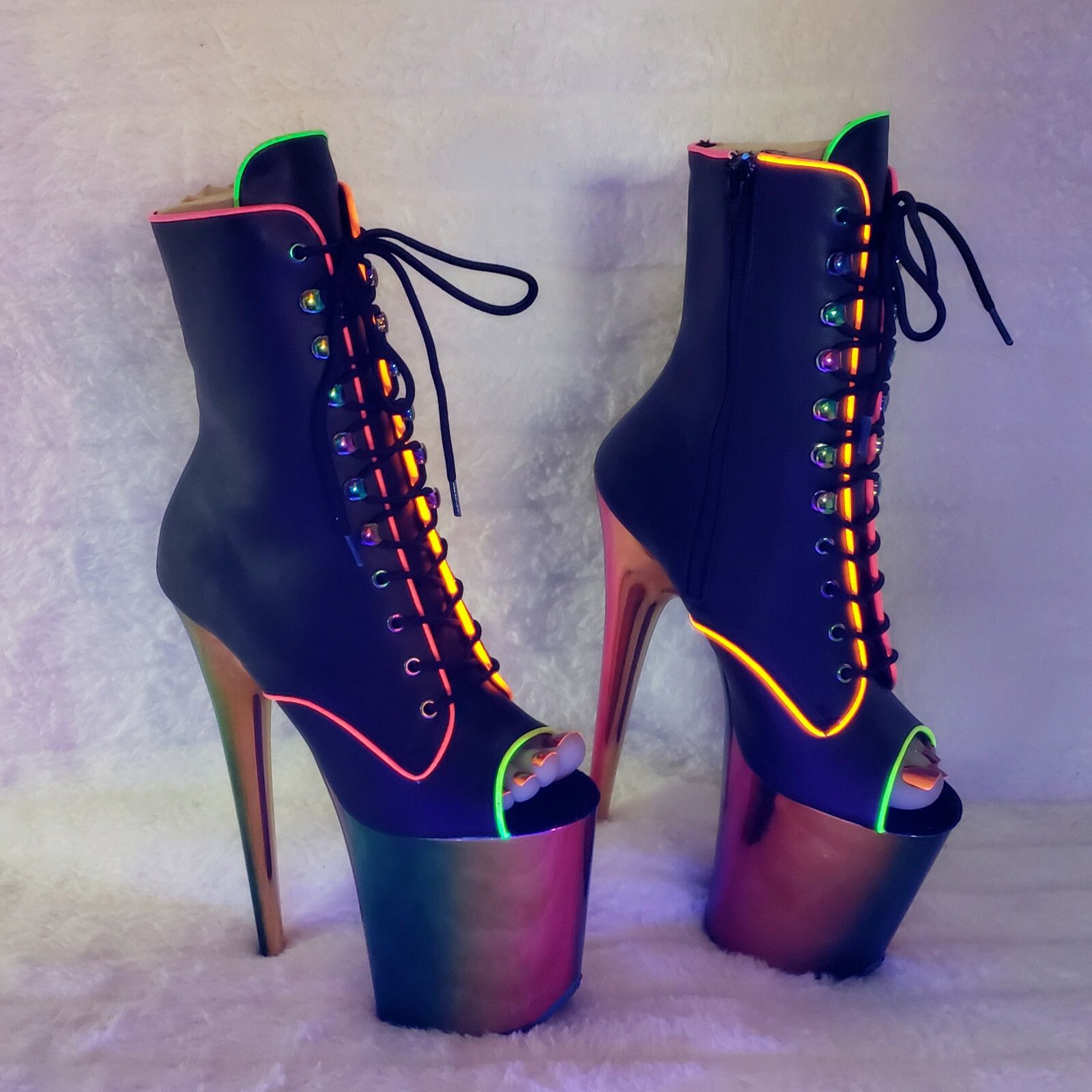 Other Flamingo 1021RC Rainbow Chrome 8" Heels Platform Neon Trim A Size US 10 / IT 40 - 8 Thumbnail