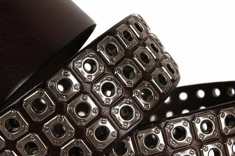 Leather × Vintage Heavy Metal Cowboy Punk Belt Size ONE SIZE - 3 Thumbnail