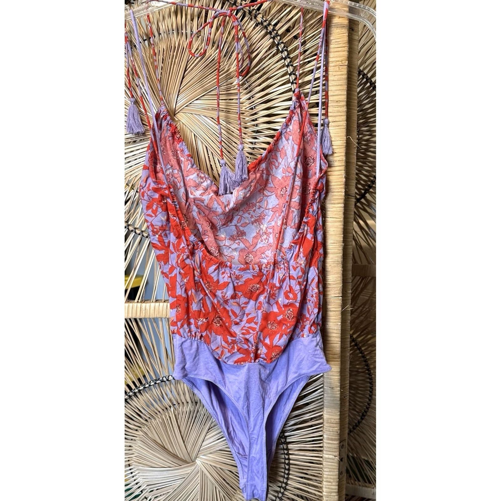 Free People Free People Women’s Liza Halter Bodysuit Wisteria Floral Tassel Top Small XS? Size S / US 4 / IT 40 - 8 Thumbnail