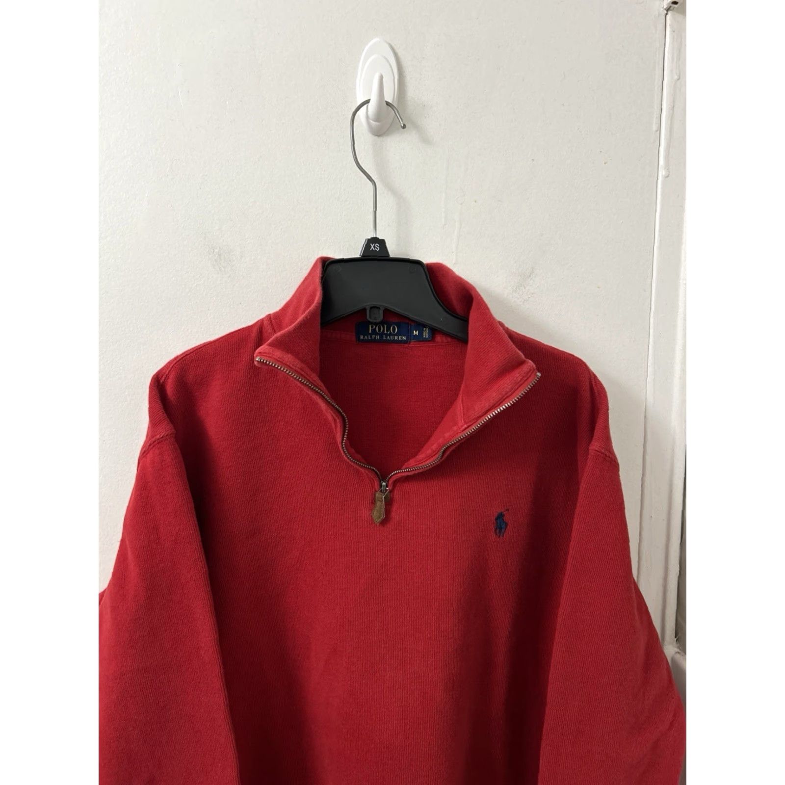 Polo Ralph Lauren Polo Ralph Lauren Sweater Polo 1/4 Zip Mens M Red Cotton Rib Mock Neck Pullover Knit with Pony Logo Embroidered L/S Classic Fit Size US M / EU 48-50 / 2 - 2 Thumbnail