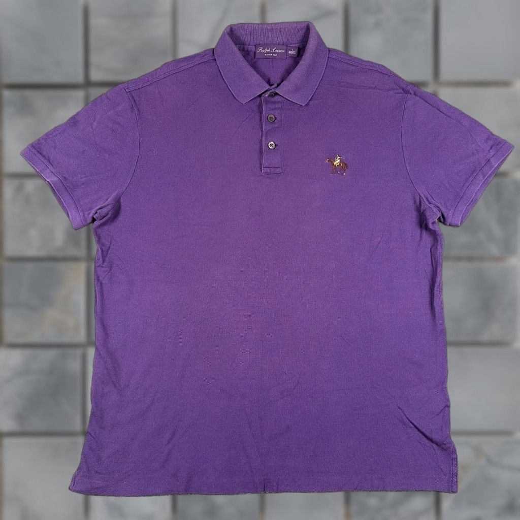 RALPH LAUREN PURPLE LABEL Solid Polo Shirt Mens L Purple Short