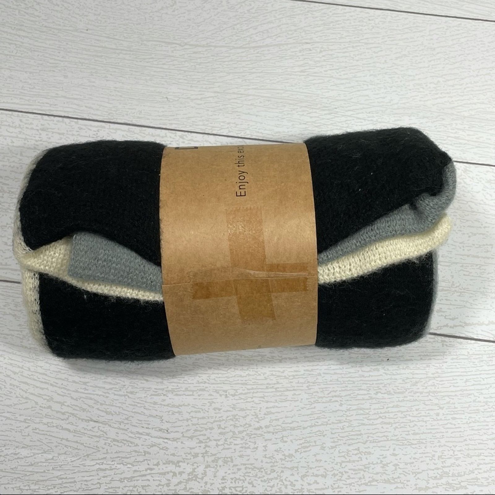 DONNI. DONNI Tri-Color Scarf Black Gray Cream Acrylic Wrap NWT Size ONE SIZE - 4 Thumbnail