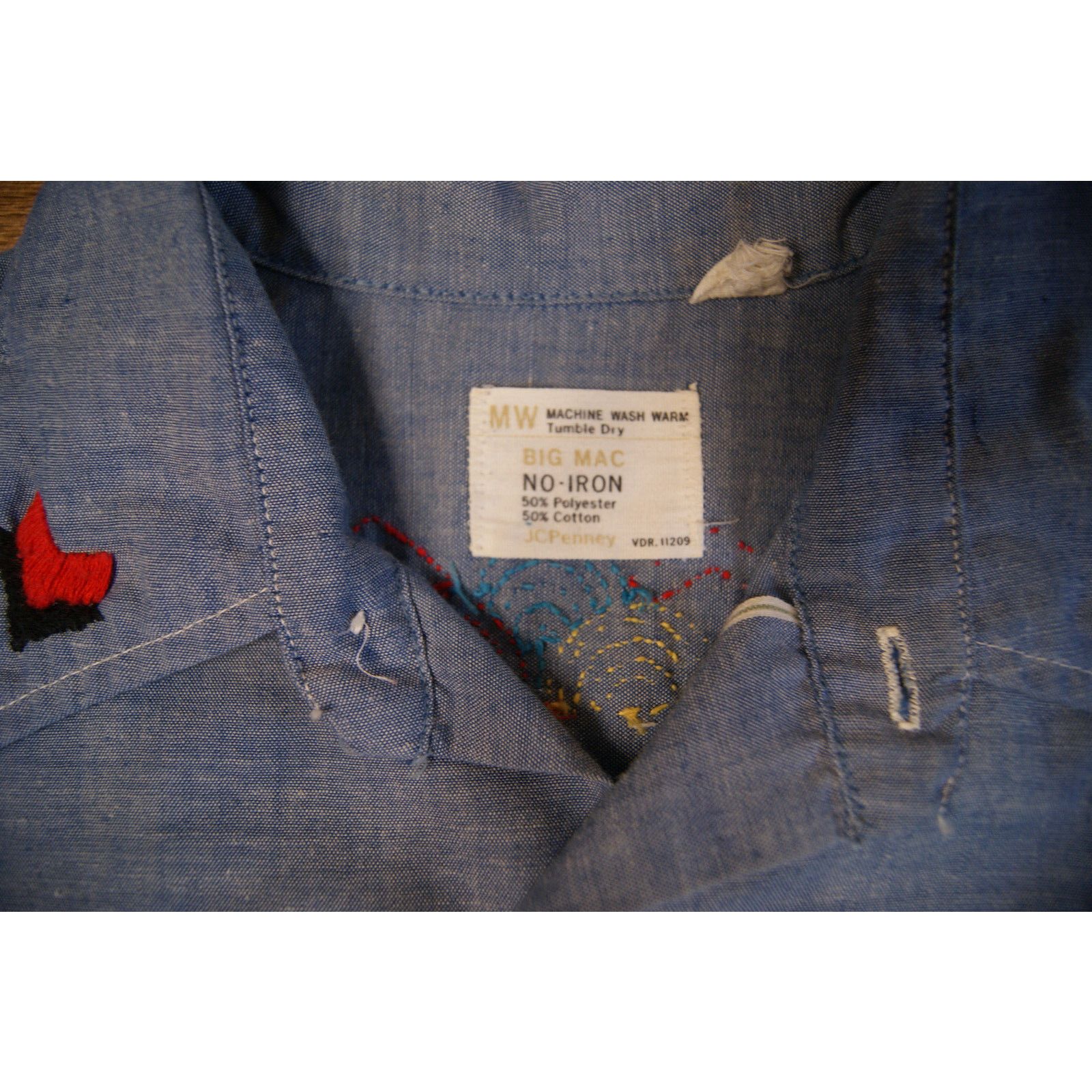 Big Mac Vtg 70s Big Mac Blue Denim M Shirt Aztec Indian Embroider Size US M / EU 48-50 / 2 - 3 Thumbnail