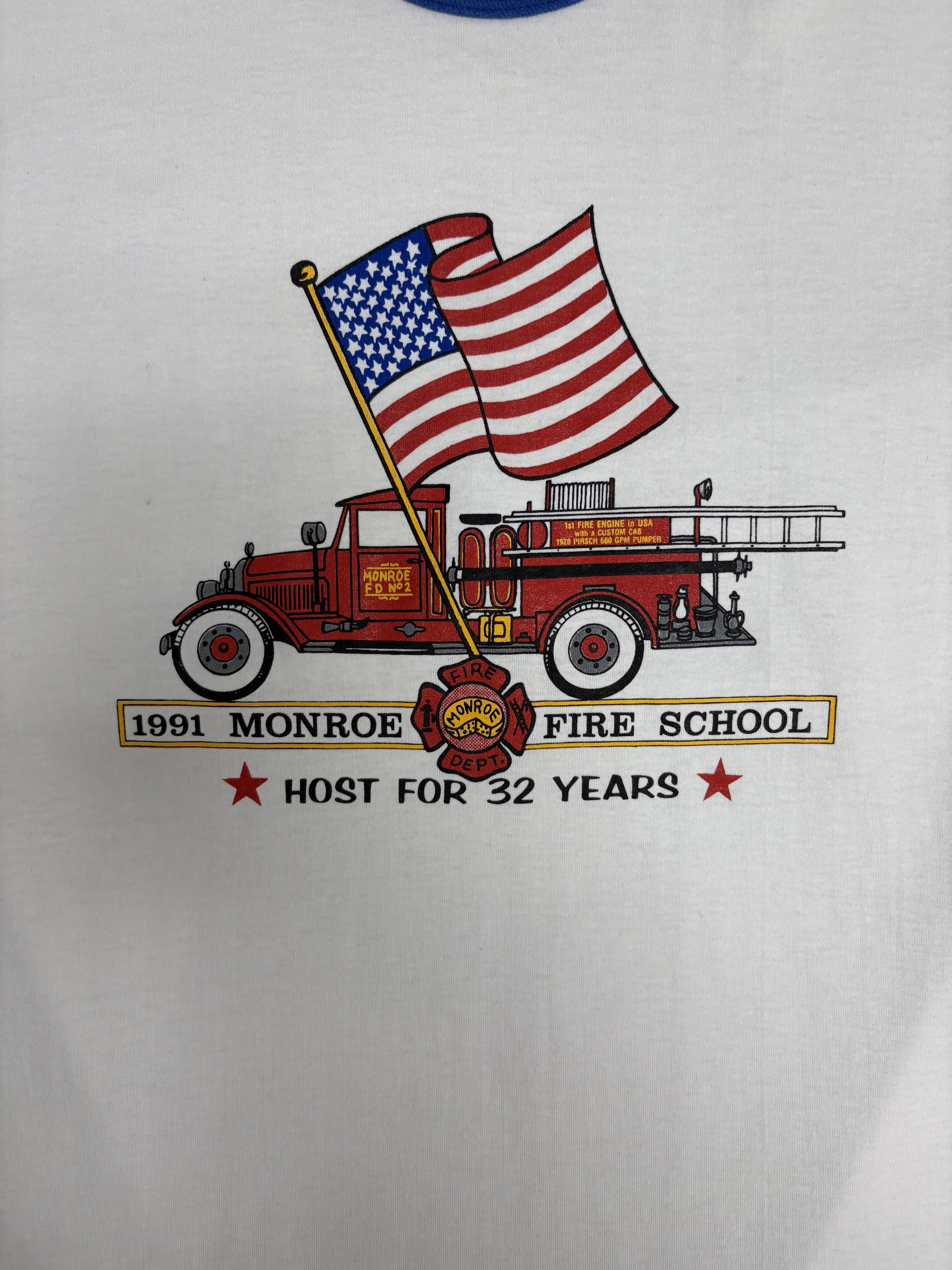 Vintage 1991 Monroe Fire School Vintage White T-Shirt Tee Size US L / EU 52-54 / 3 - 2 Thumbnail