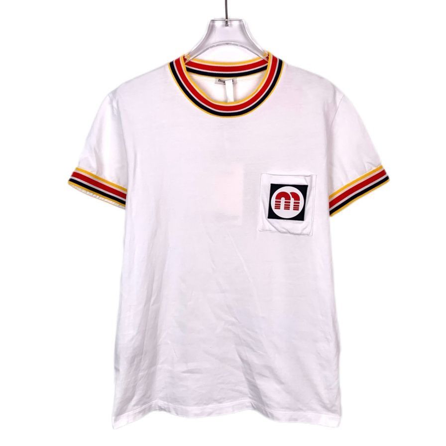 Miu Miu Miu Miu White Cotton Short Sleeve T-Shirt With Striped Trim Size M / US 6-8 / IT 42-44 - 1 Thumbnail