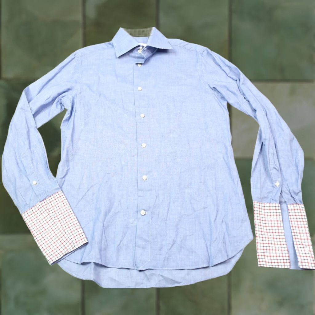 Vintage Eredi Pisano Shirt Blue Cotton Woven Long Sleeve Classic French Cuff 15.75 Mens Shirt Size US L / EU 52-54 / 3 - 1 Thumbnail