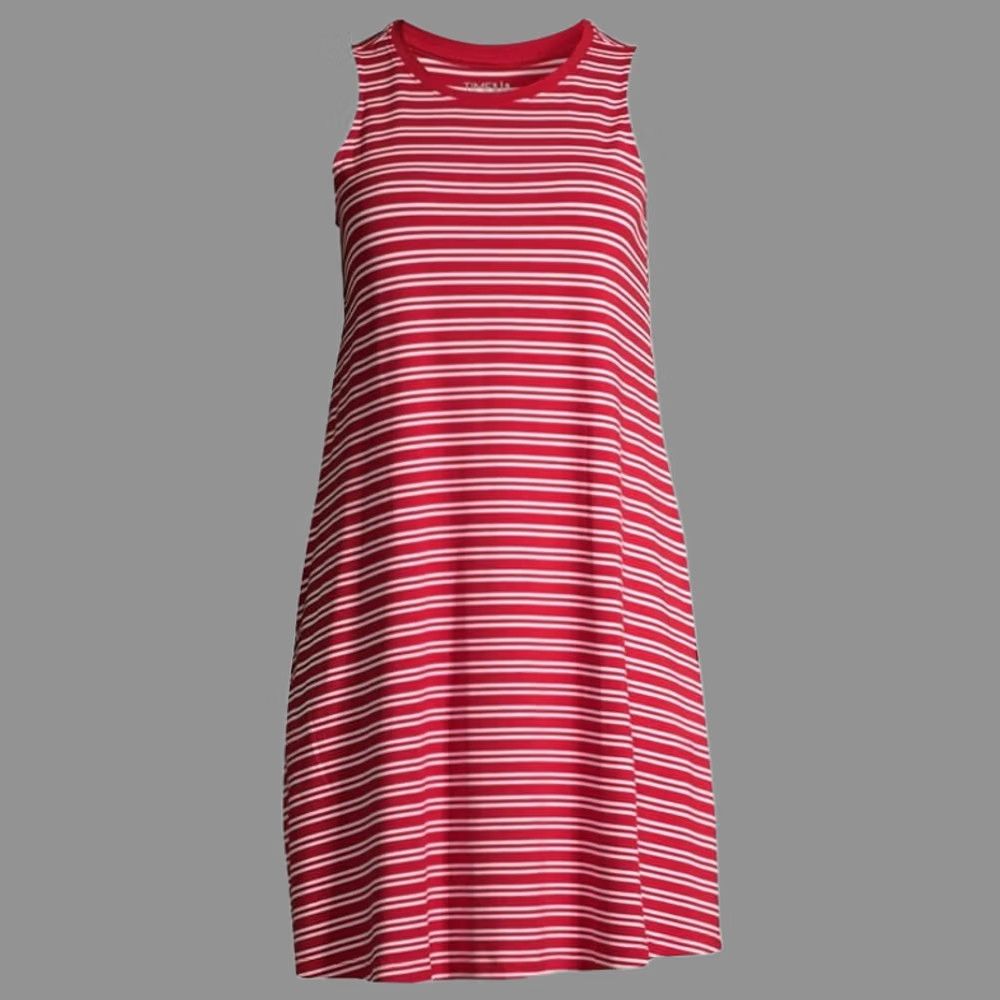 Vintage VINTAGE Time & Tru M Red and white striped ringer neck knit sheath dress POCKETS Women's XL Midi Knee Length Crew Neck Sleeveless Knit Dress Size XL / US 12-14 / IT 48-50 - 1 Thumbnail