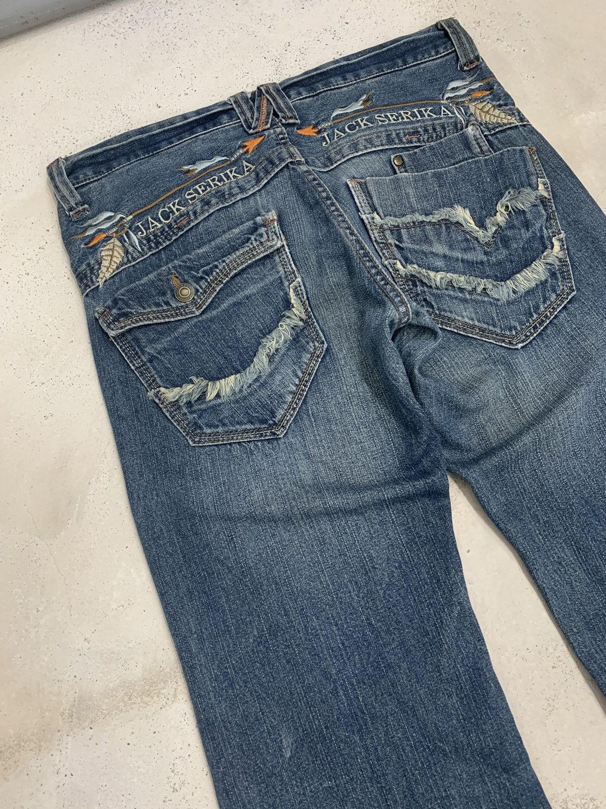 Hysteric Glamour × Japanese Brand Jack Serika Distressed Flare Whisker Arrow Embroidery Y2K Size US 33 - 11 Thumbnail