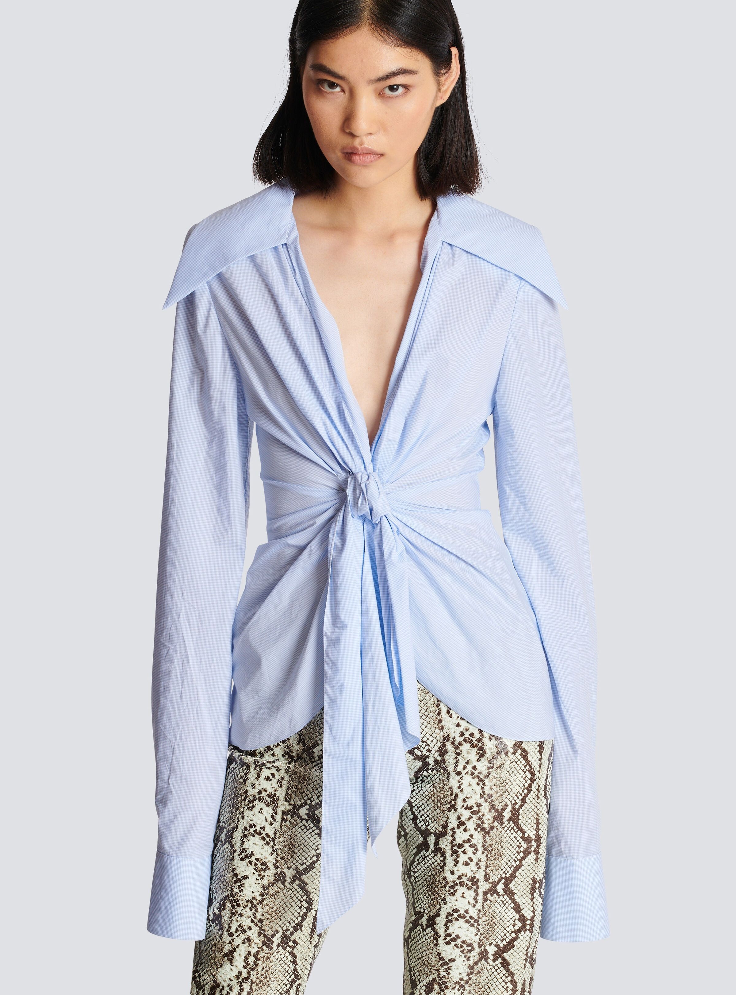 Balmain o1y0625 Checked Shirt in Sky Blue Size S / US 4 / IT 40 - 6 Thumbnail
