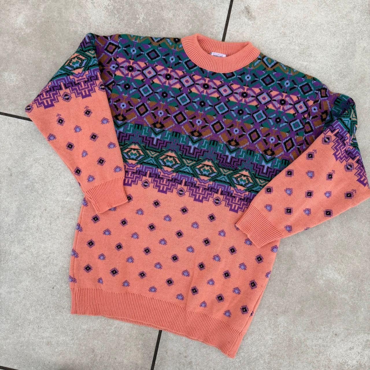 Vintage Reusch Vintage 90s Wool Jumper Multicolour Printed Size US L / EU 52-54 / 3 - 2 Thumbnail