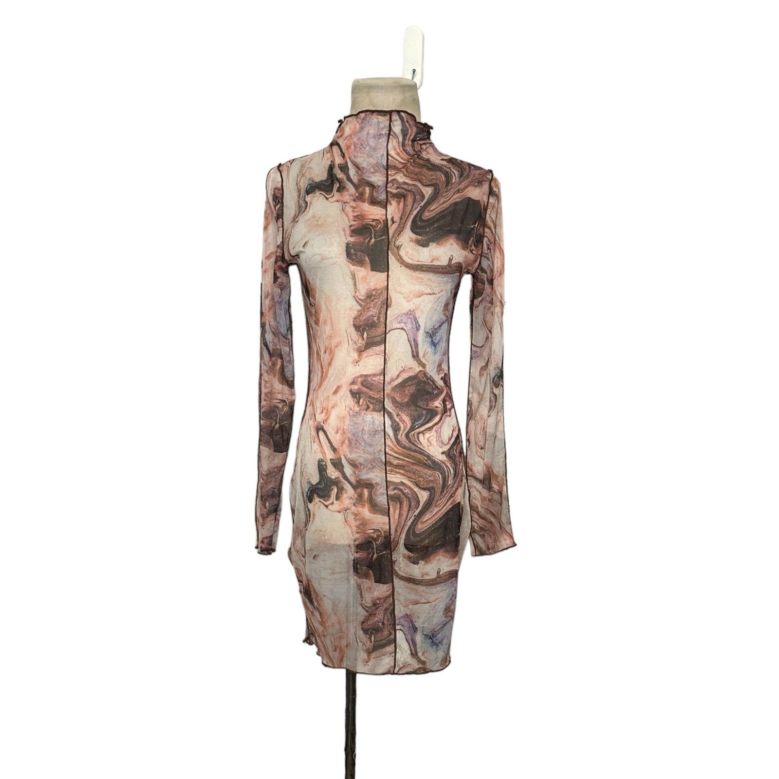 Shein SHEIN brown floral sheer mesh mini dress size small Size S / US 4 / IT 40 - 1 Thumbnail