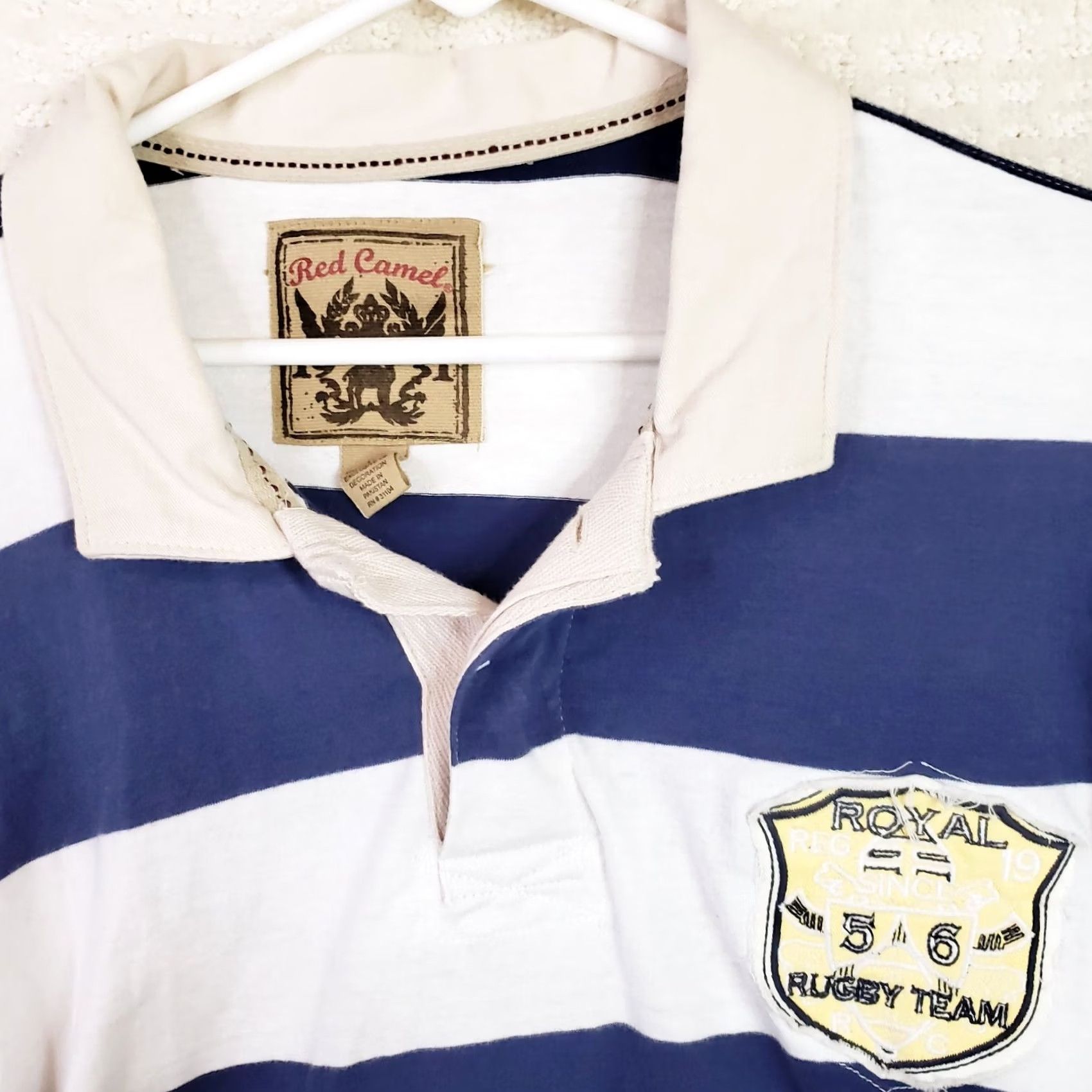 Ralph Lauren Lauren Ralph Lauren Red Camel Mens XL White & Blue Stripe Long Sleeve Rugby Shirt Logo Shirt Wool? (Not Wool) Size US XL / EU 56 / 4 - 3 Thumbnail