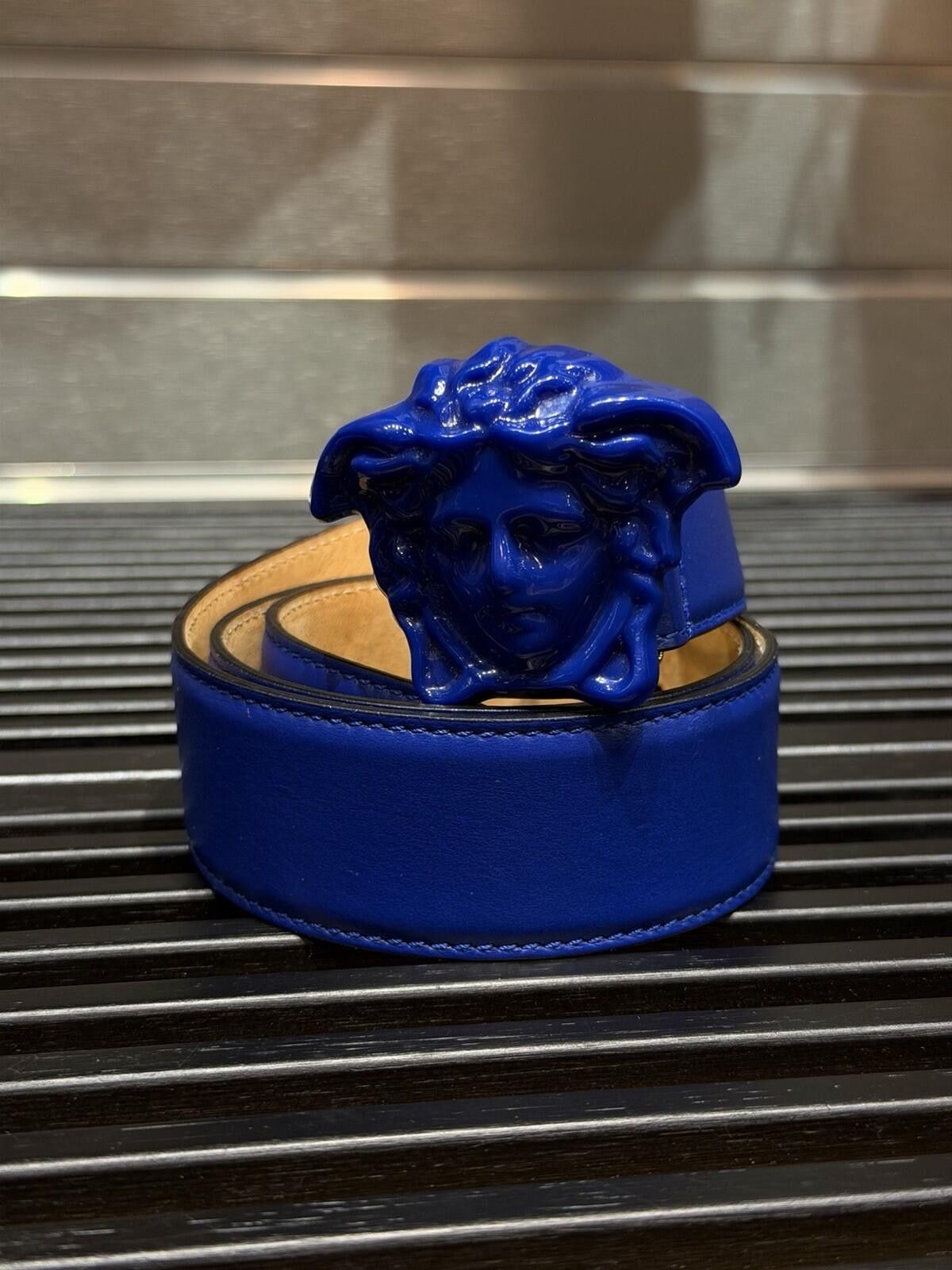 Versace Versace Medusa-Buckle Blue Slim Leather Belt 80 (32) $425 Size ONE SIZE - 3 Thumbnail