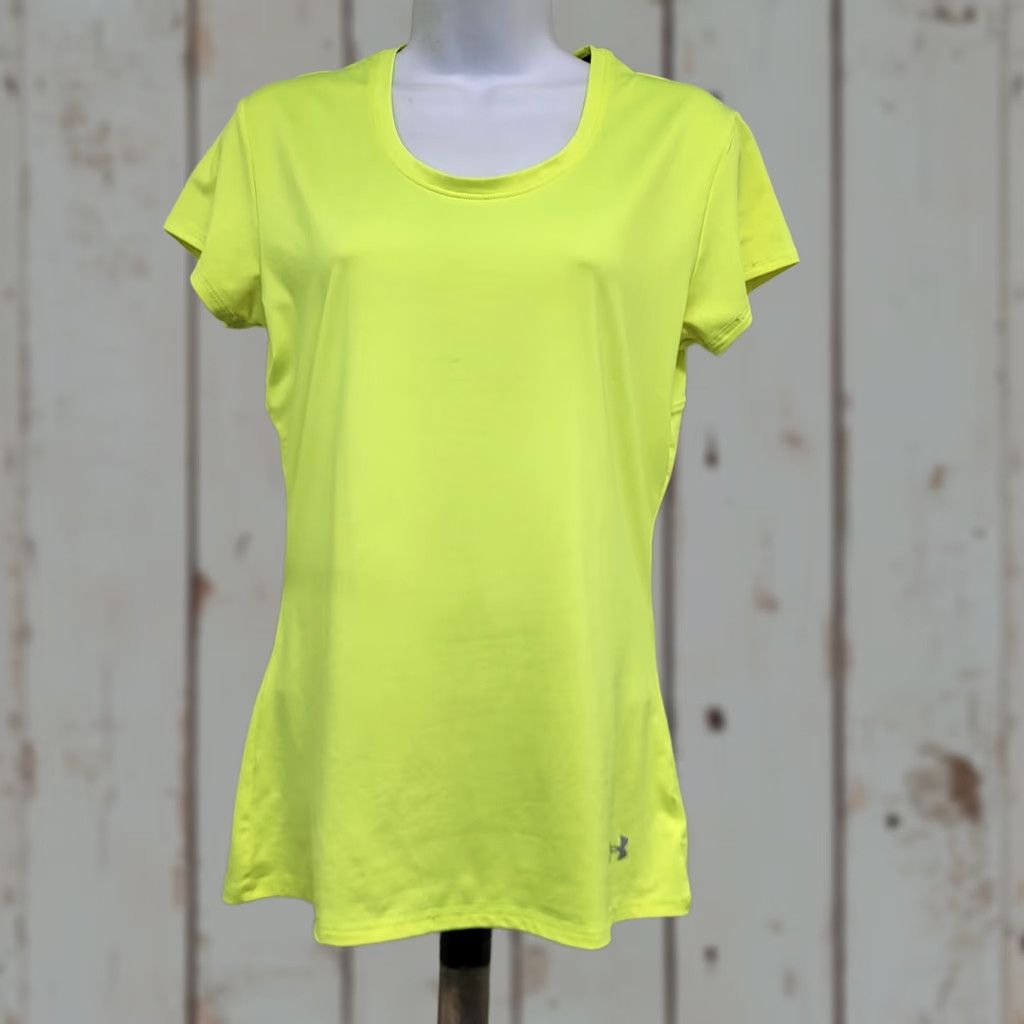 Under Armour Under Armour Shirt Short Sleeve Heat Gear Neon Hers Running Sz Small, Semi-Fitted, Breathable, Moisture Wicking, Activewear, Women, Yellow Size S / US 4 / IT 40 - 1 Thumbnail