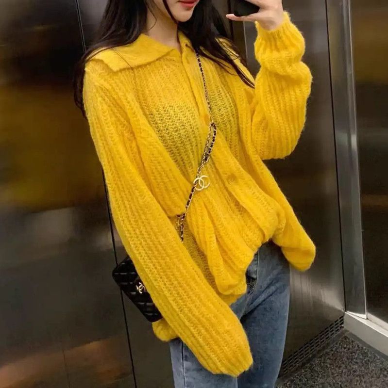 Miu Miu Yellow Mohair Long Sleeve Cardigan 0089