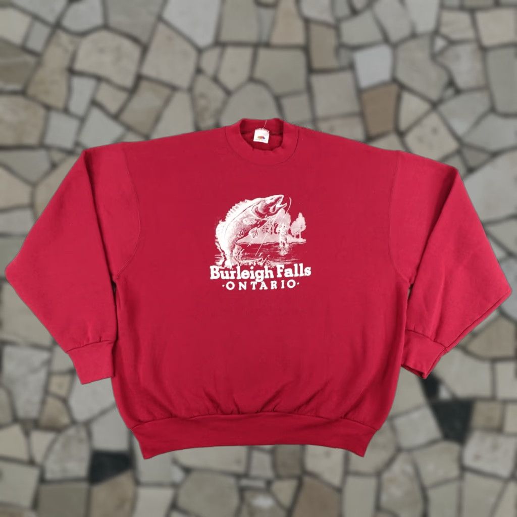 Fruit Of The Loom Vintage Burleigh Falls Ontario Sweatshirt Mens 2XL Red Crew Sweater Pullover 90s Size US XXL / EU 58 / 5 - 1 Thumbnail