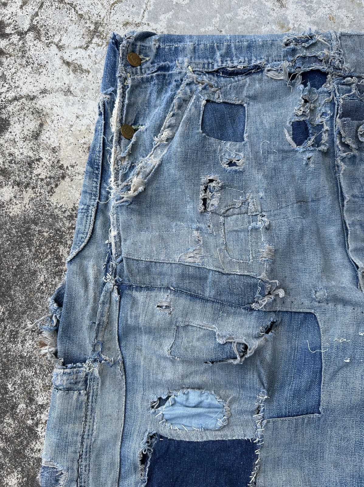 Vintage 50s Trashed Union Selvedge Key Denim patchwork farmer bib Size US 37 - 7 Thumbnail