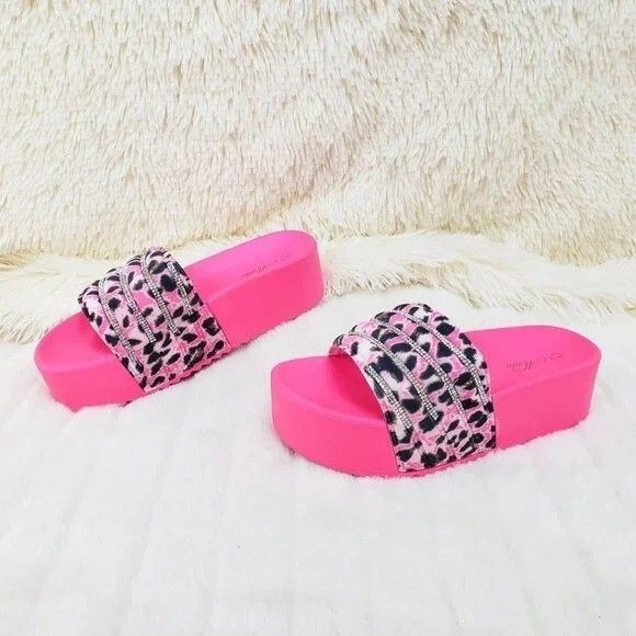 Other Bali Pink Leopard Platform Beach Sandals Slippers Bling (Siz Size US 10 / IT 40 - 2 Thumbnail