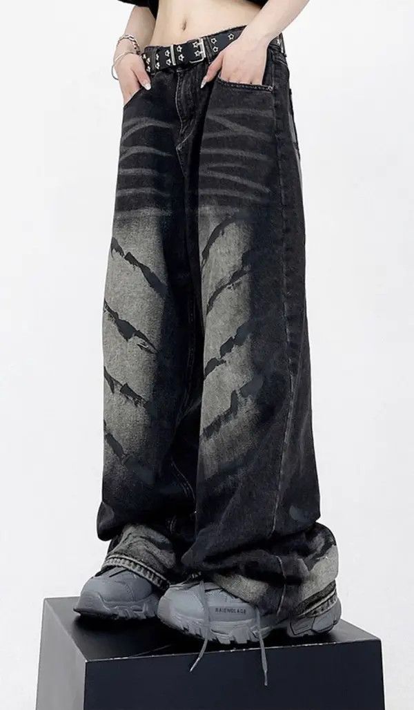 VIBE Vintage Unisex Black Tie Dye Graffiti Pattern Jean Size US 30 / EU 46 - 1 Thumbnail