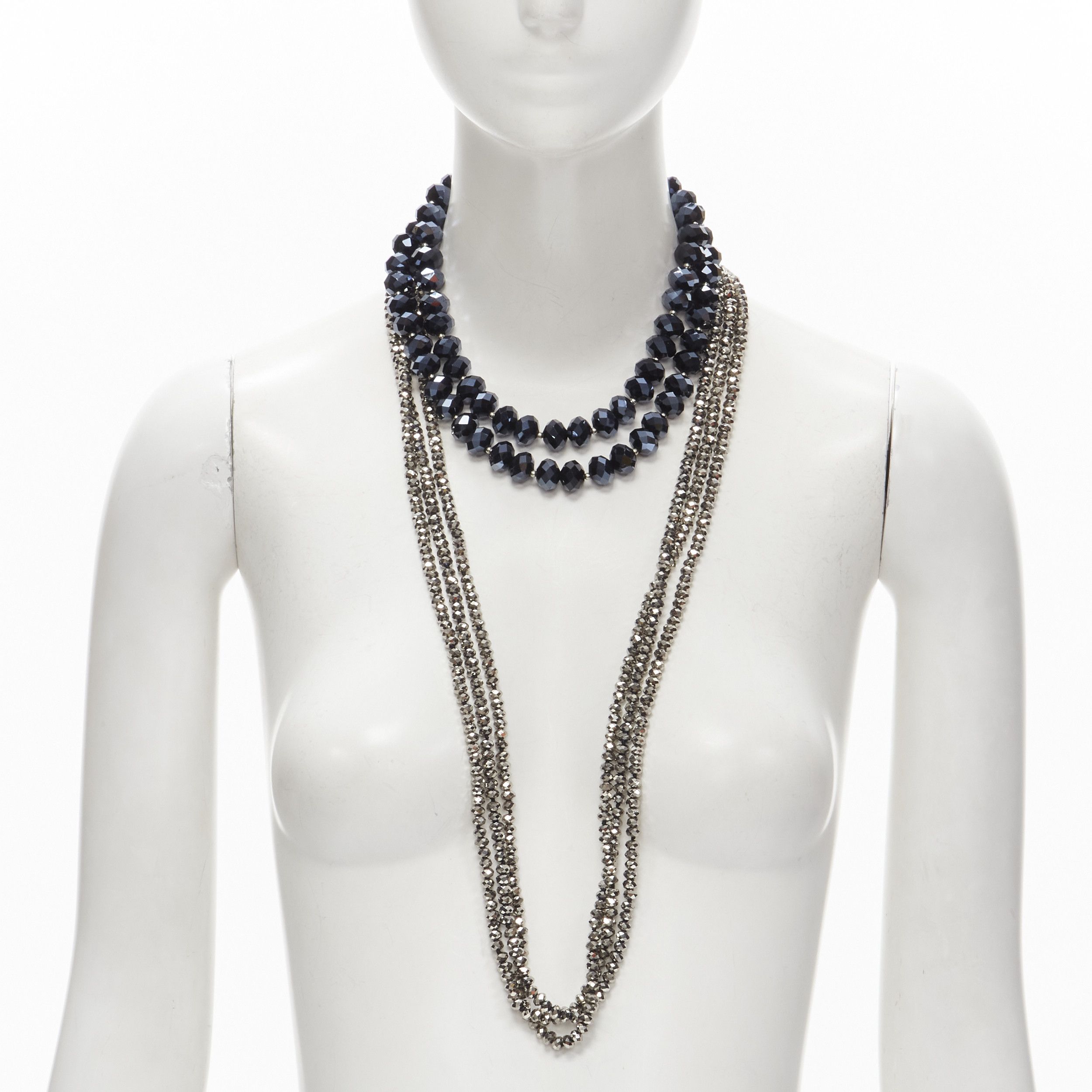 Kenneth Jay Lane KENNETH JAY LANE silver geometric beads blue big beads double necklace set Size ONE SIZE - 1 Thumbnail