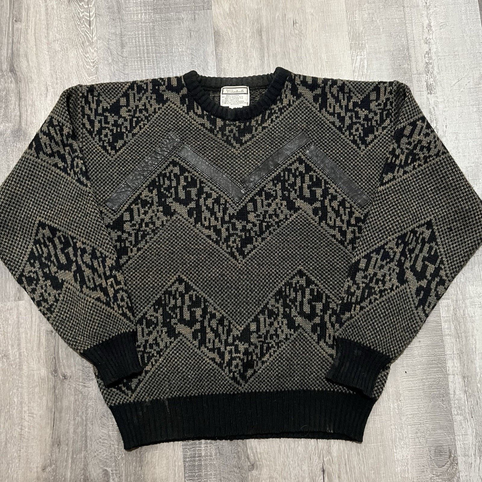 Vintage Vintage Chartwell Sweater 80s/90s Knit Geometric Leather Size US L / EU 52-54 / 3 - 1 Thumbnail