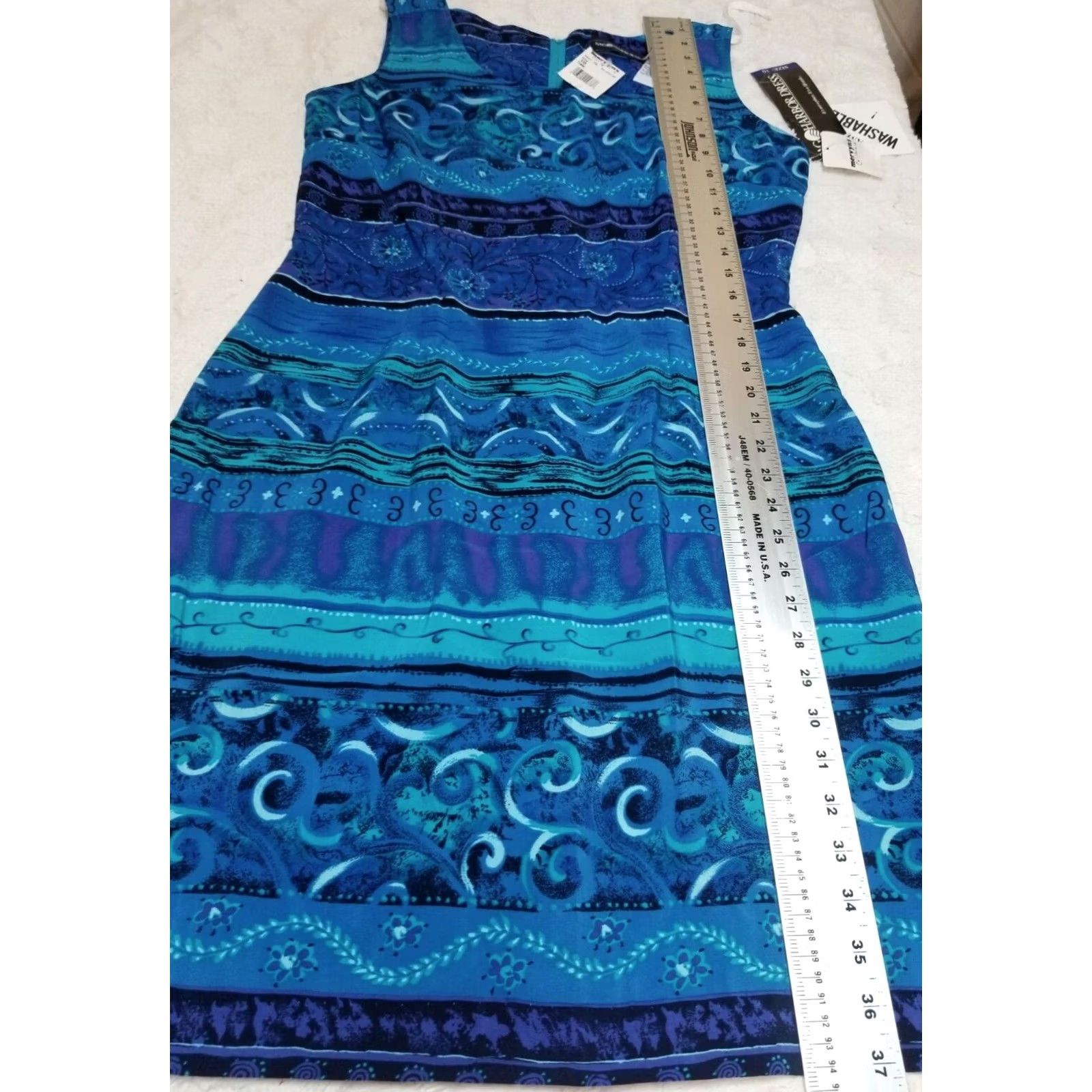 Vintage Sag Harbor Dress Womens Turquoise Scoop Neck Sleeveless Shift Printed Sz 10 Size L / US 10 / IT 46 - 6 Thumbnail