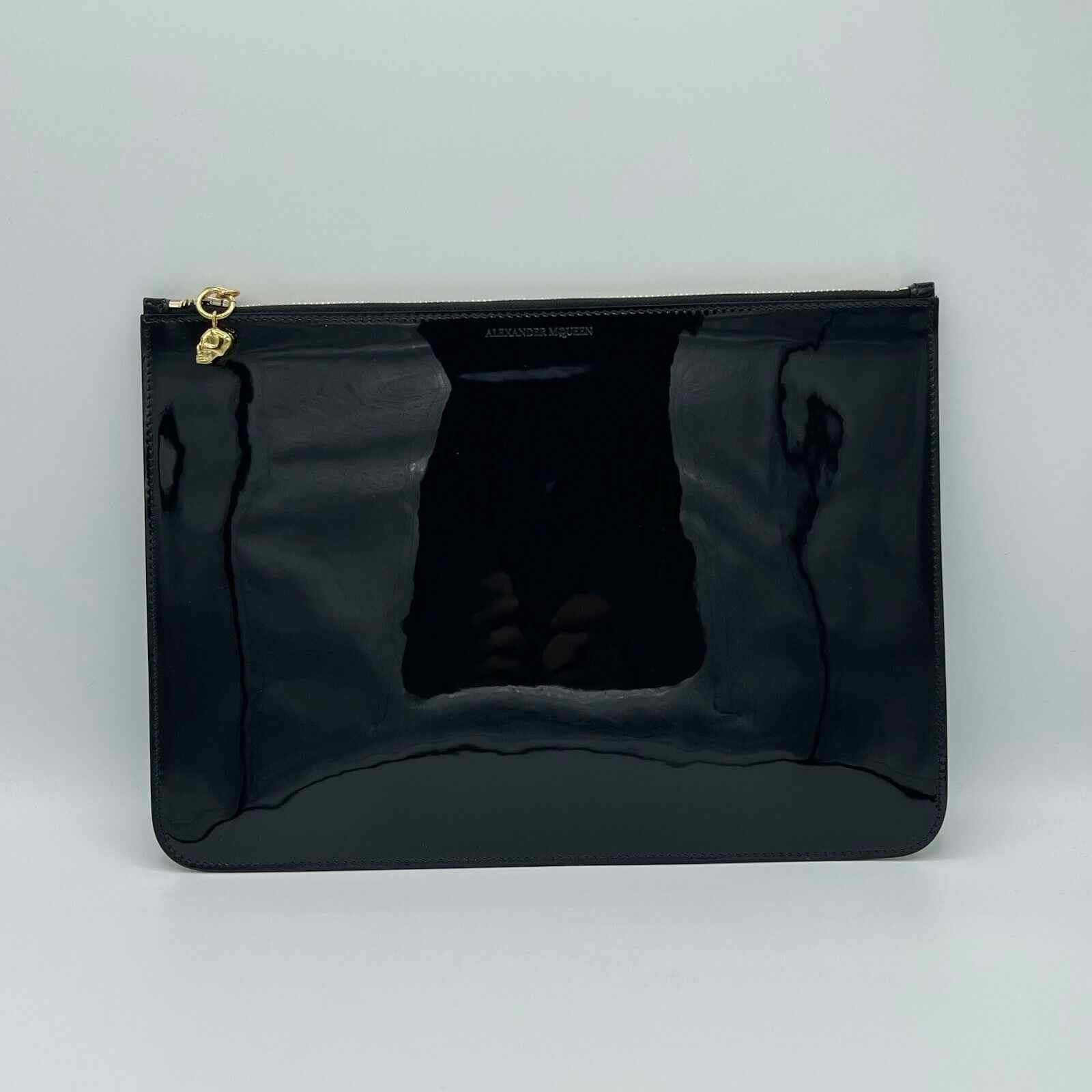 Alexander McQueen Women's Dark Navy Patent Leather Skull Large Pouch Size ONE SIZE - 1 Thumbnail
