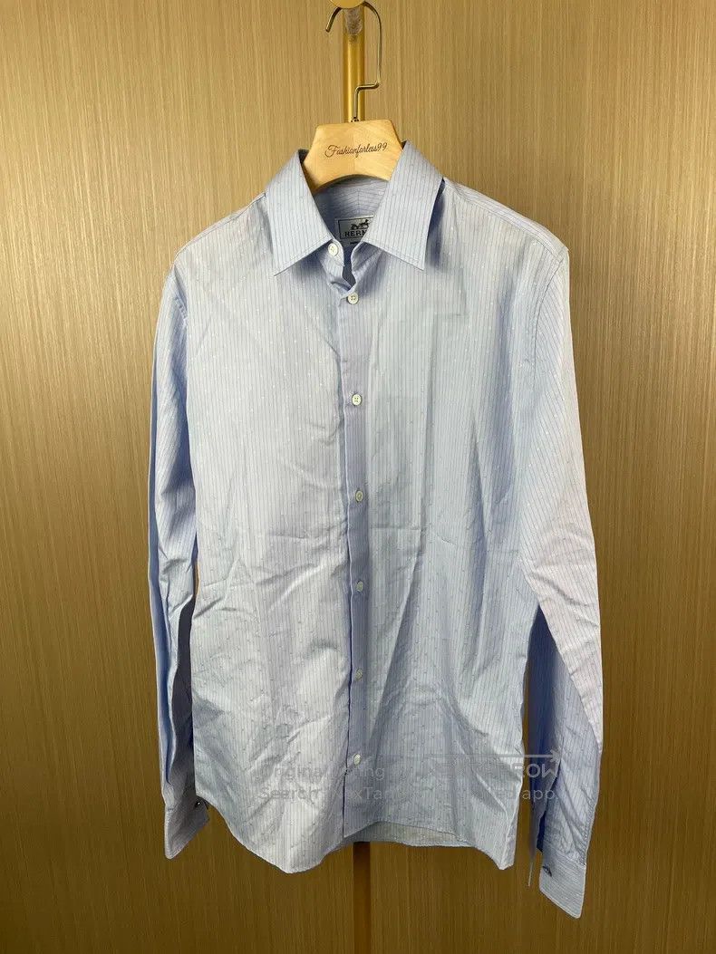 Hermes Hermes size 37 Blue Striped Long Sleeve Shirt Size US M / EU 48-50 / 2 - 1 Thumbnail