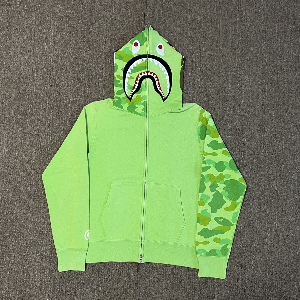 Bape Hypebeast Streetwear Bape Light Green Camo Shark Zip Ip Hoodie Grailed