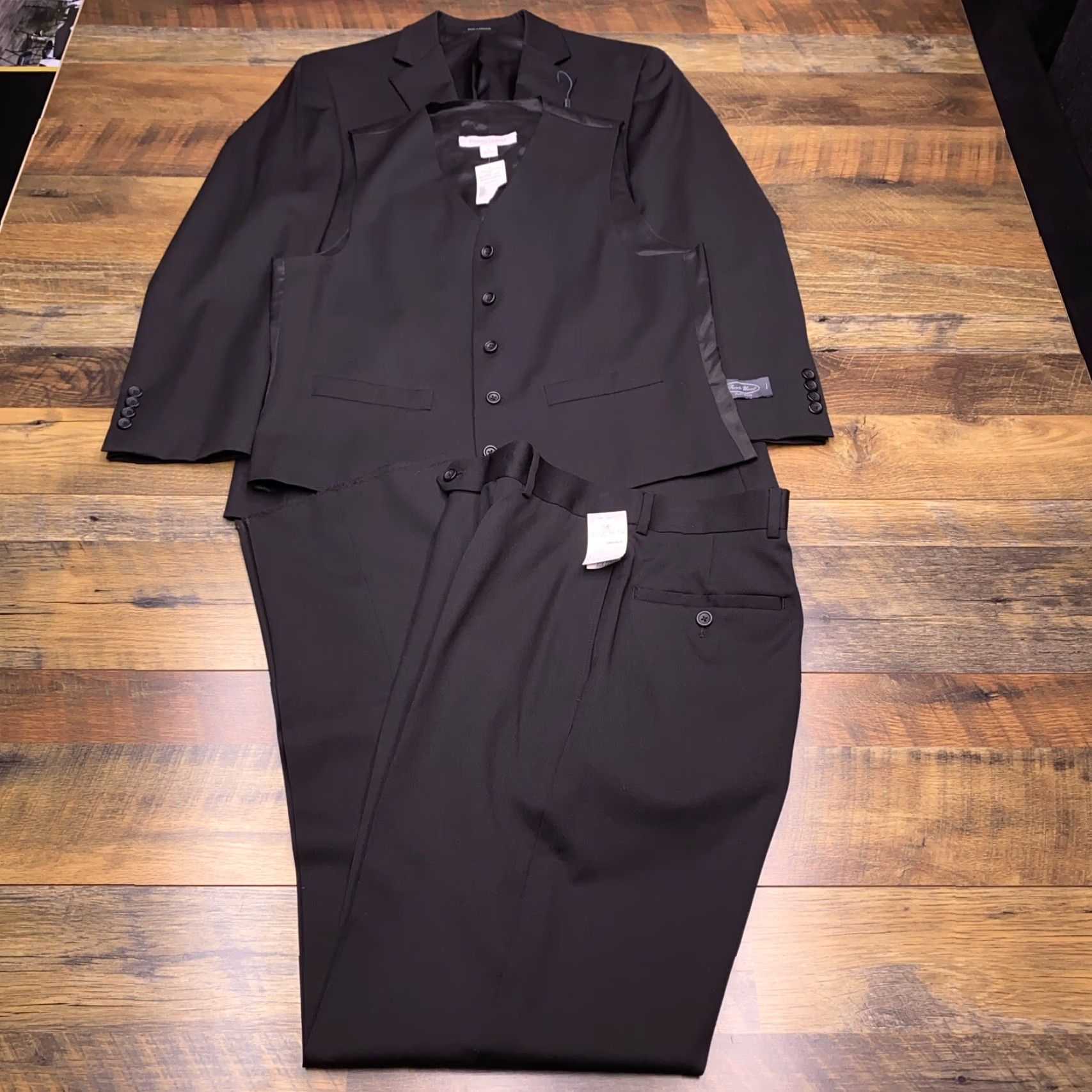 Pronto Uomo Pronto Uomo 3 Piece Suit Jacket Pants Vest Black Wool 38R 30 New Vintage No Size 38R - 2 Thumbnail