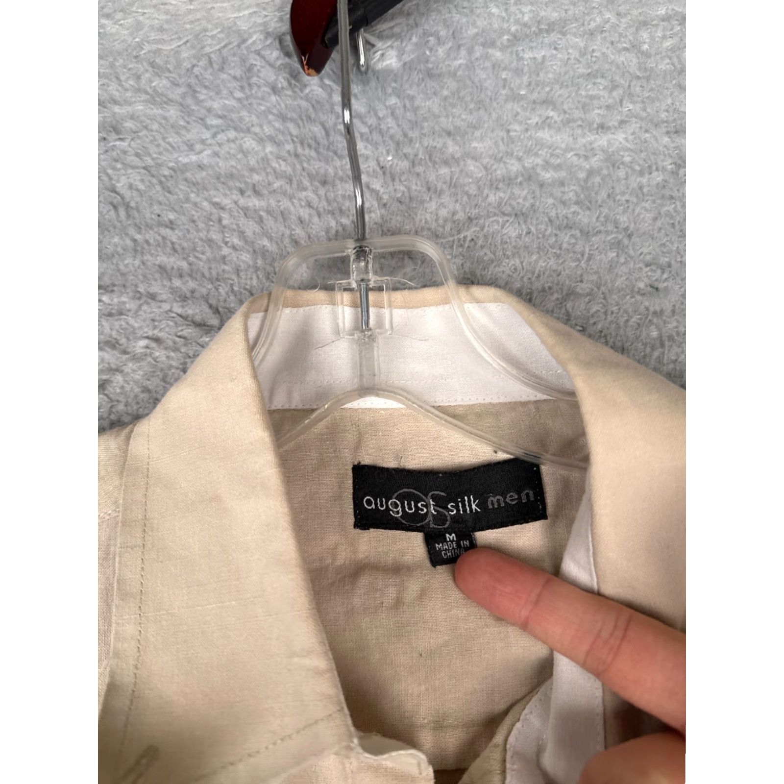 Vintage August Silk Button-Up Shirt Men Medium Beige 100% Cotton Long Sleeve Pockets Casual Workwear All Seasons Fall Spring Summer Winter (M) Mens Size US M / EU 48-50 / 2 - 7 Thumbnail